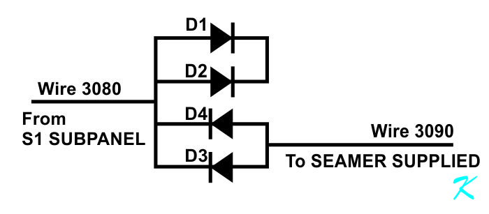 A redrawn diagram shows how only two of the diodes are used, and that they are really in parallel